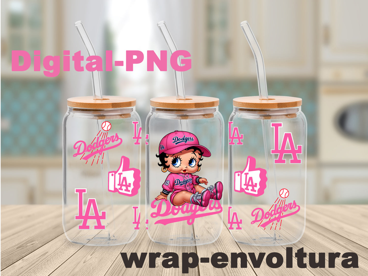 Betty Boop Dodger Rosa Digital-PNG wrap/envoltura