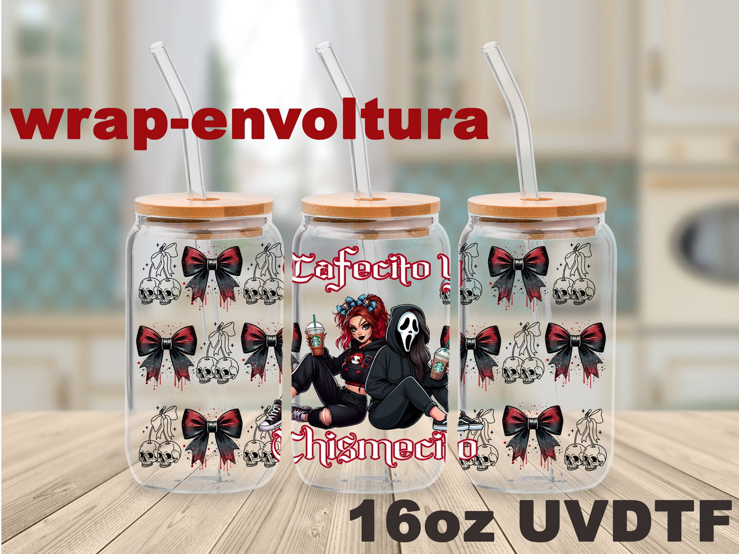 Café y Chismesito Horror girl uvdtf wrap/envoltura