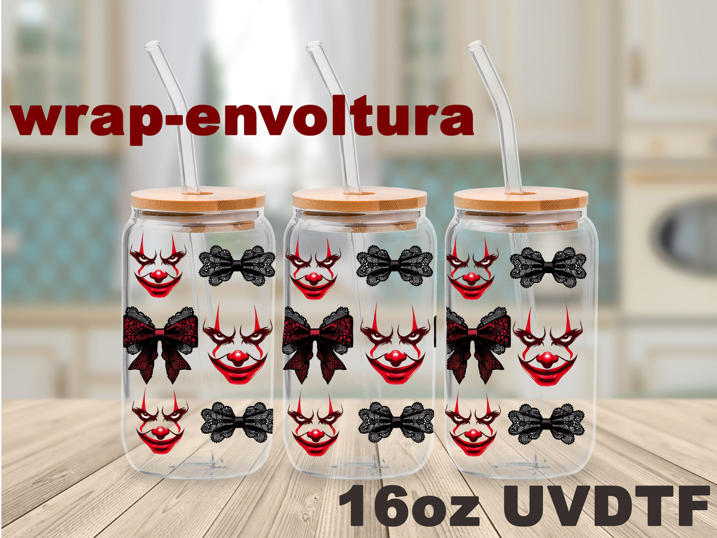 Clown and bows uvdtf wrap/envoltura