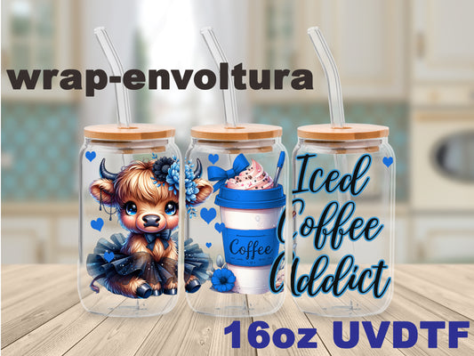 Highland Cow Coffee Blue uvdtf wrap/envoltura