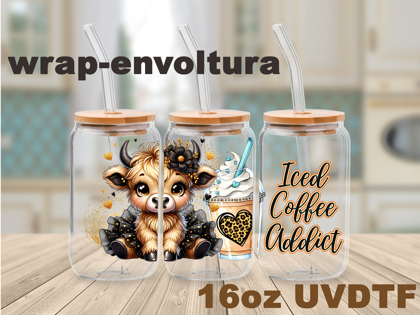 Highland Cow Coffee Brown uvdtf wrap/envoltura