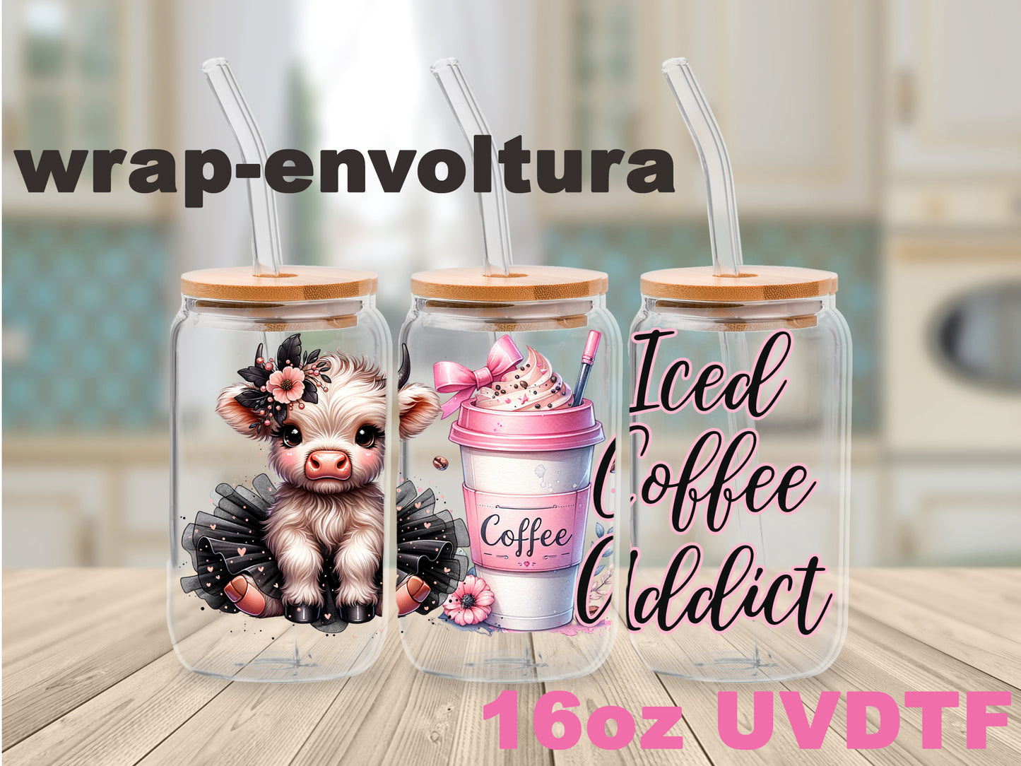 Highland Cow Coffee Pink uvdtf wrap/envoltura