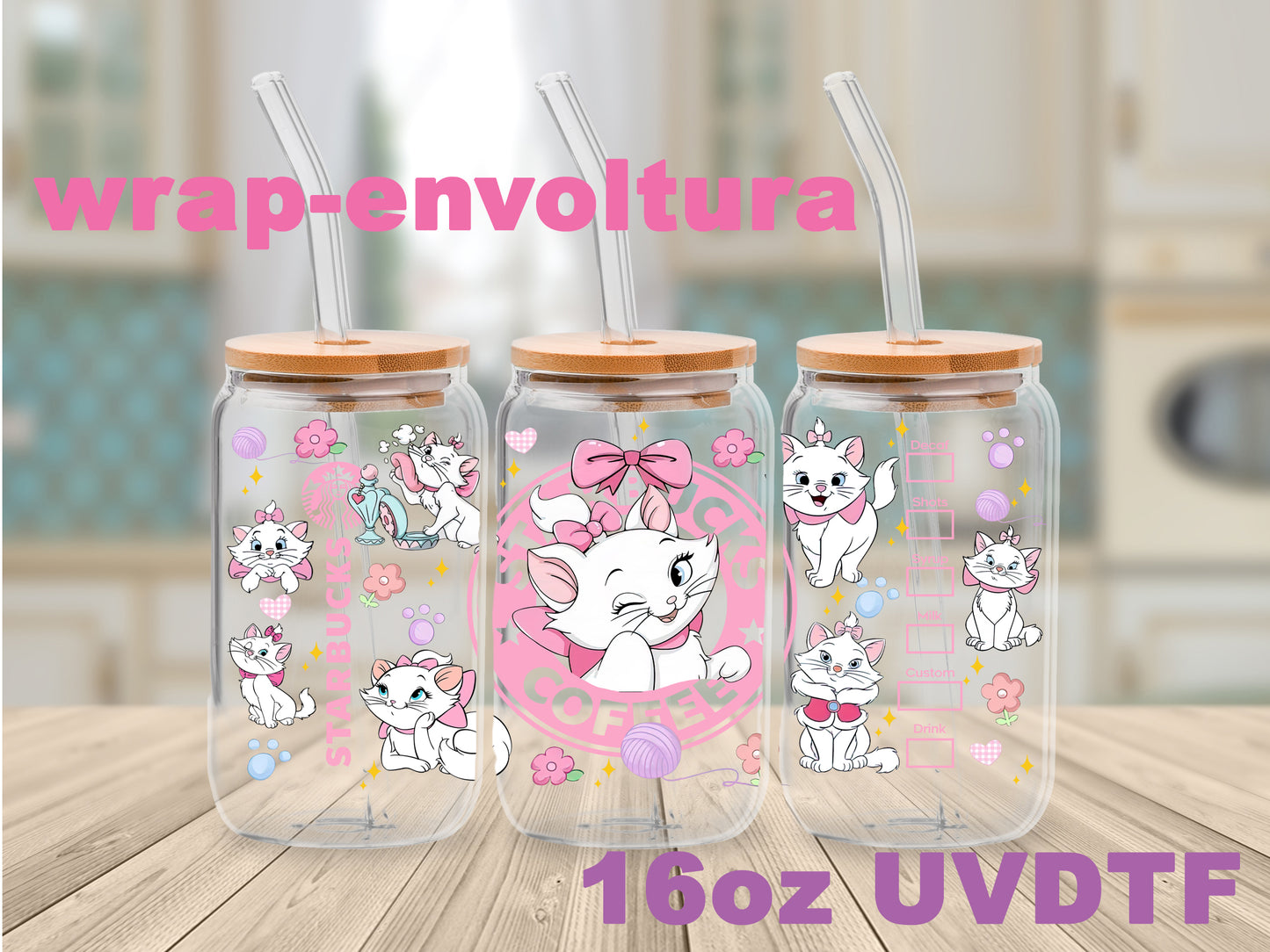 Cat Coffee Pink uvdtf wrap/envoltura